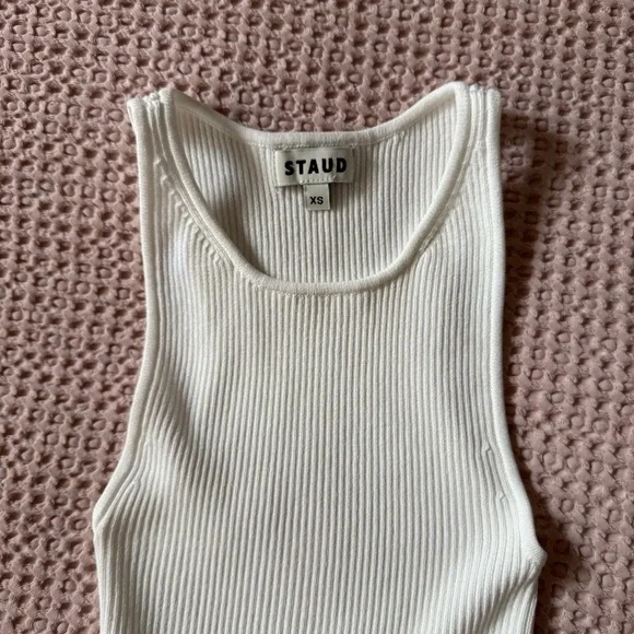 STAUD Wells Dress White Maxi Ribbed Tank Cotton Poplin Skirt XS NWOT - Picture 4 of 7